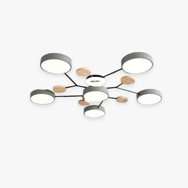 Arisha Plafonnier Rond Moderne, Métal/Bois, Blanc/Vert/Gris, Salon - image 1 | Maison Opale