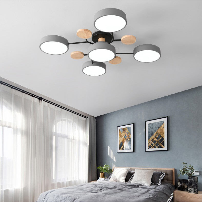 Arisha Plafonnier Rond Moderne, Métal/Bois, Blanc/Vert/Gris, Salon - image 10 | Maison Opale