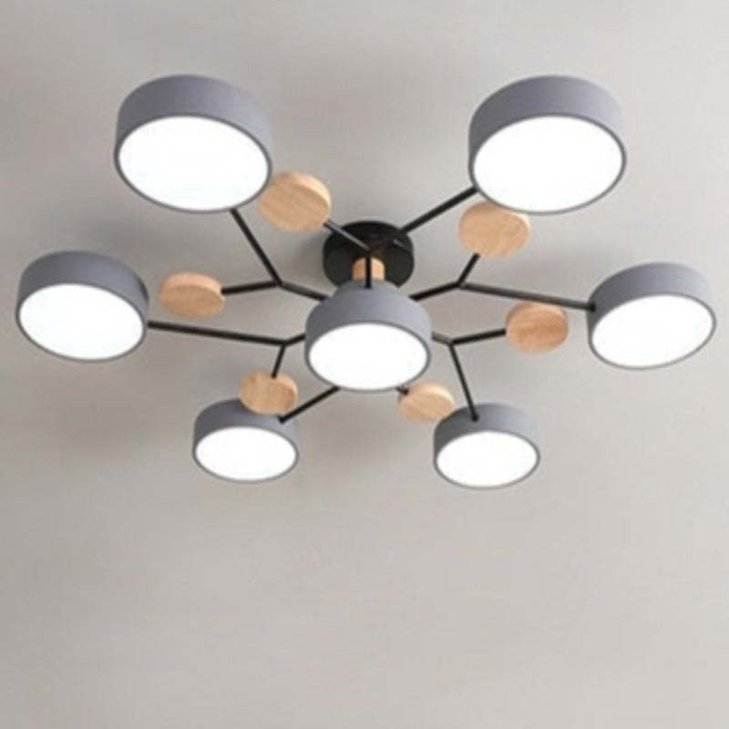 Arisha Plafonnier Rond Moderne, Métal/Bois, Blanc/Vert/Gris, Salon - image 12 | Maison Opale