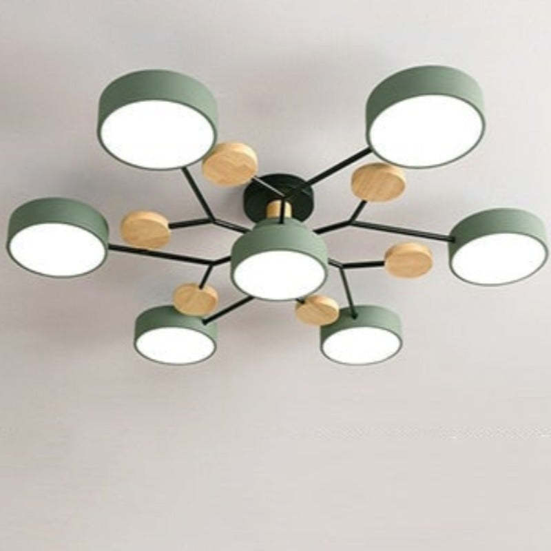 Arisha Plafonnier Rond Moderne, Métal/Bois, Blanc/Vert/Gris, Salon - image 13 | Maison Opale