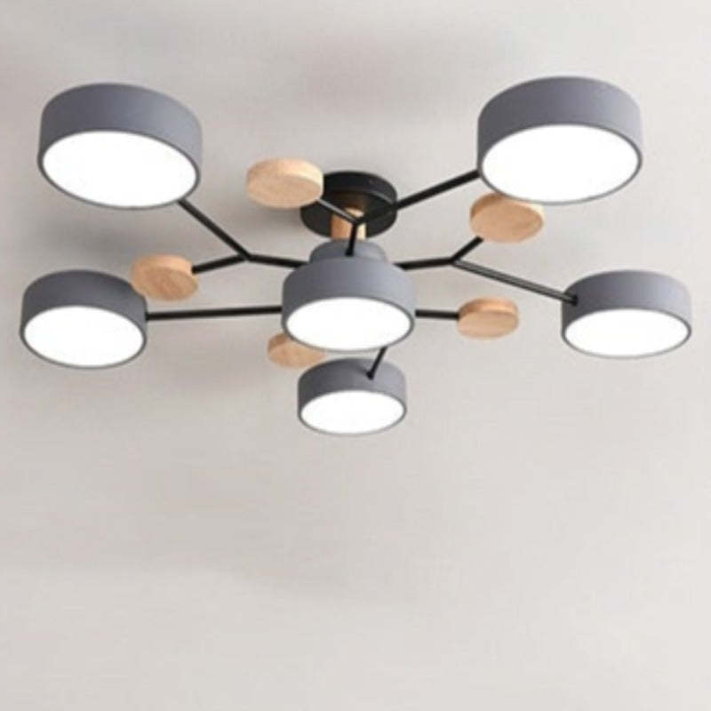Arisha Plafonnier Rond Moderne, Métal/Bois, Blanc/Vert/Gris, Salon - image 15 | Maison Opale