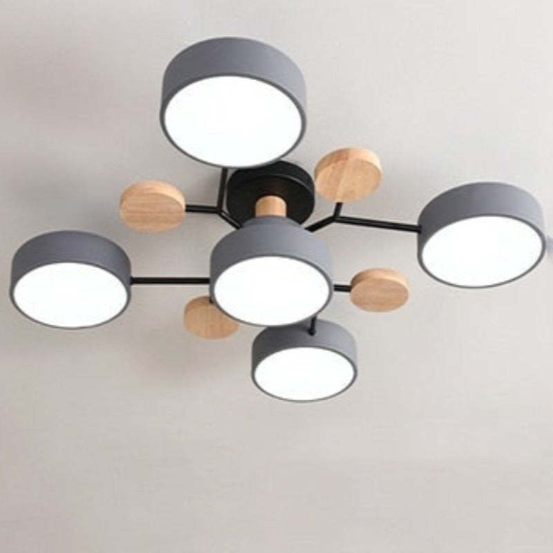 Arisha Plafonnier Rond Moderne, Métal/Bois, Blanc/Vert/Gris, Salon - image 21 | Maison Opale