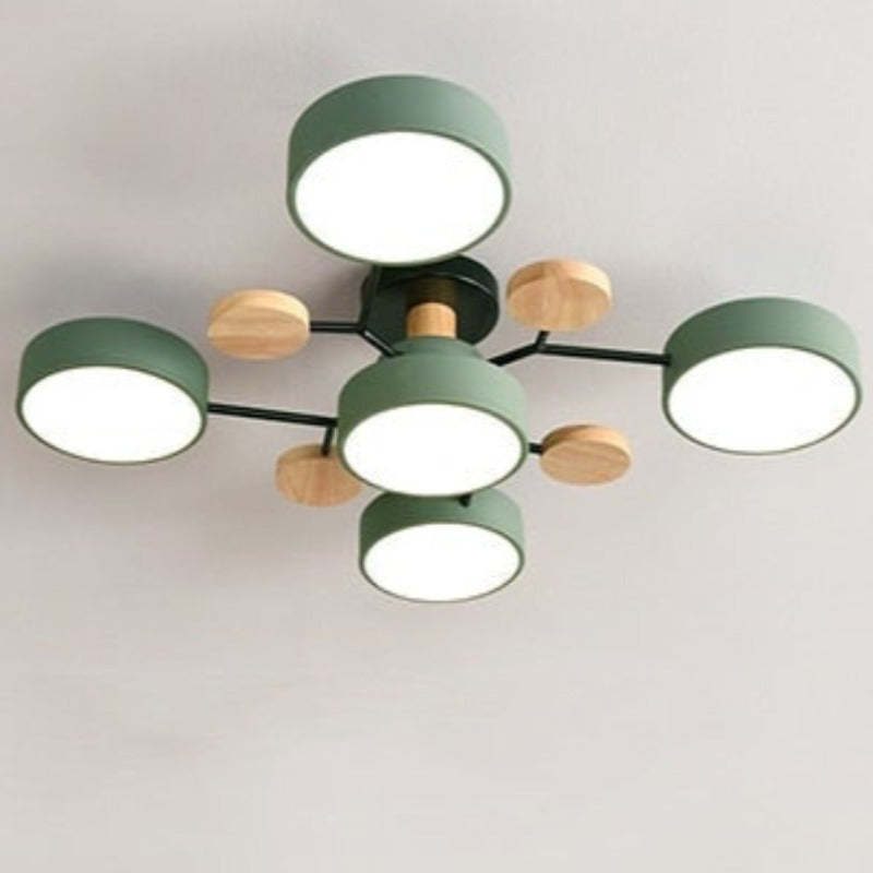 Arisha Plafonnier Rond Moderne, Métal/Bois, Blanc/Vert/Gris, Salon - image 22 | Maison Opale
