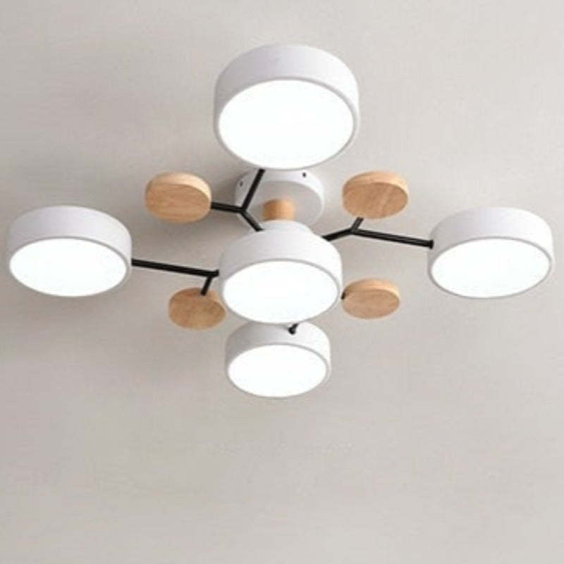 Arisha Plafonnier Rond Moderne, Métal/Bois, Blanc/Vert/Gris, Salon - image 23 | Maison Opale