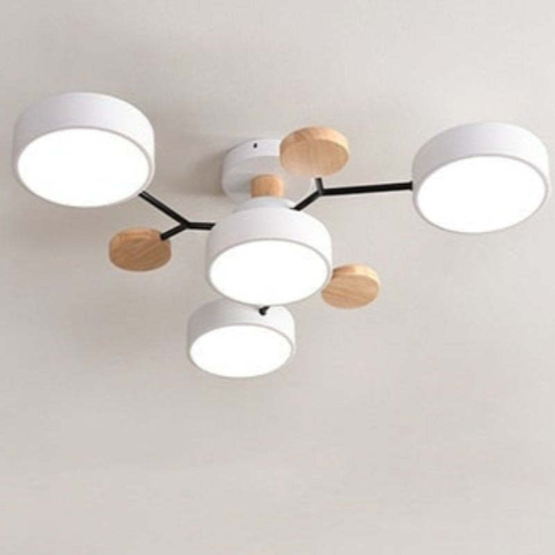 Arisha Plafonnier Rond Moderne, Métal/Bois, Blanc/Vert/Gris, Salon - image 26 | Maison Opale