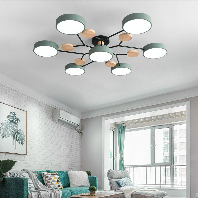 Arisha Plafonnier Rond Moderne, Métal/Bois, Blanc/Vert/Gris, Salon - image 5 | Maison Opale
