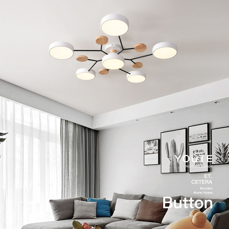 Arisha Plafonnier Rond Moderne, Métal/Bois, Blanc/Vert/Gris, Salon - image 8 | Maison Opale