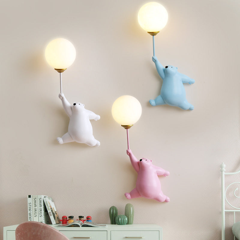 Bear Balloon Applique Murale Ours Ballon Moderne Animale. Blanc/Bleu/Rose. Salon - image 2 | Maison Opale