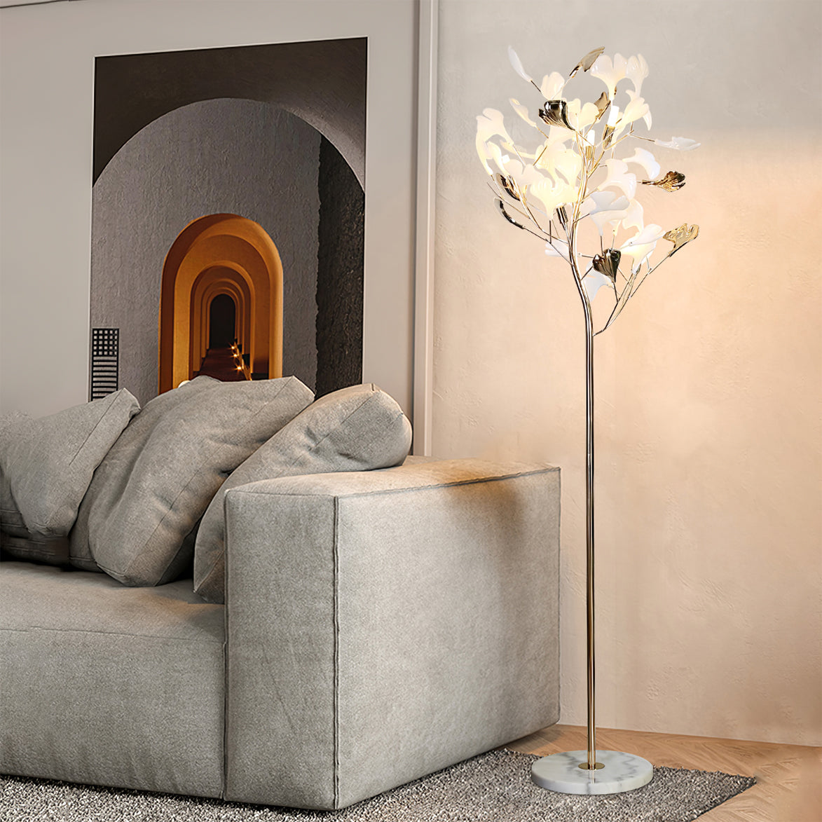 Ella Lampadaire en Céramique avec Feuilles de Ginkgo - image 2 | Maison Opale