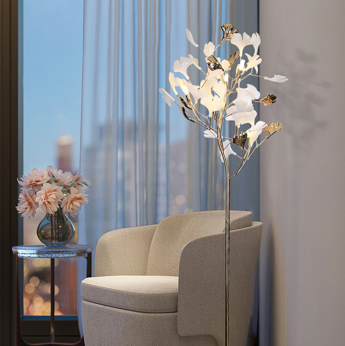 Ella Lampadaire en Céramique avec Feuilles de Ginkgo - image 4 | Maison Opale
