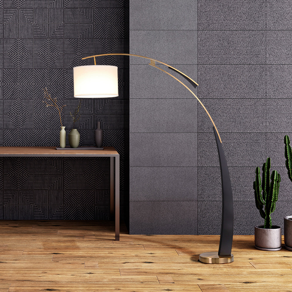 Mira Design Italien Lampadaire Arc Moderne Métal/Tissu Noir/Doré Salon - image 2 | Maison Opale
