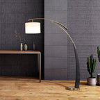 Mira Design Italien Lampadaire Arc Moderne Métal/Tissu Noir/Doré Salon - image 2 | Maison Opale