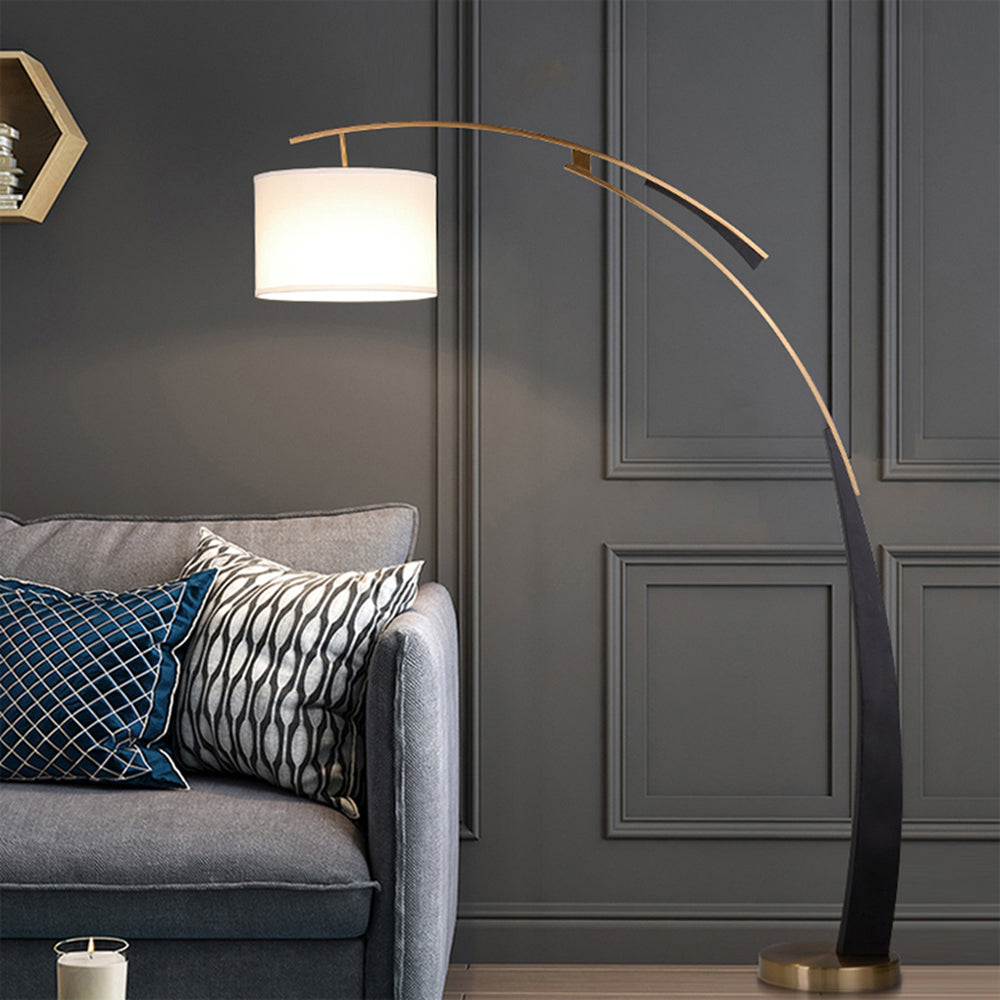 Mira Design Italien Lampadaire Arc Moderne Métal/Tissu Noir/Doré Salon - image 3 | Maison Opale