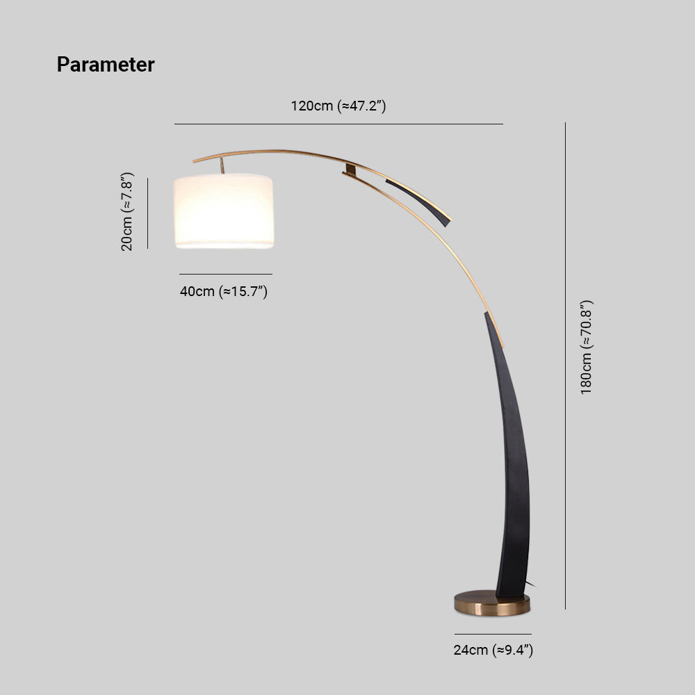 Mira Design Italien Lampadaire Arc Moderne Métal/Tissu Noir/Doré Salon - image 5 | Maison Opale