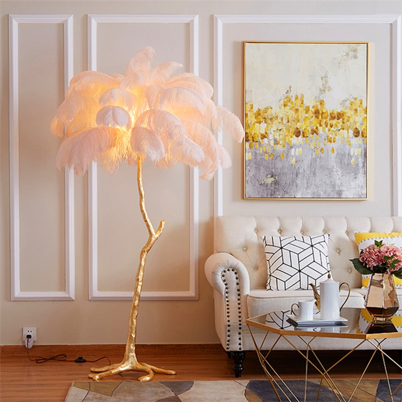 Lampadaire Fleur Luxe Plume/Métal Coloré Salon - image 3 | Maison Opale