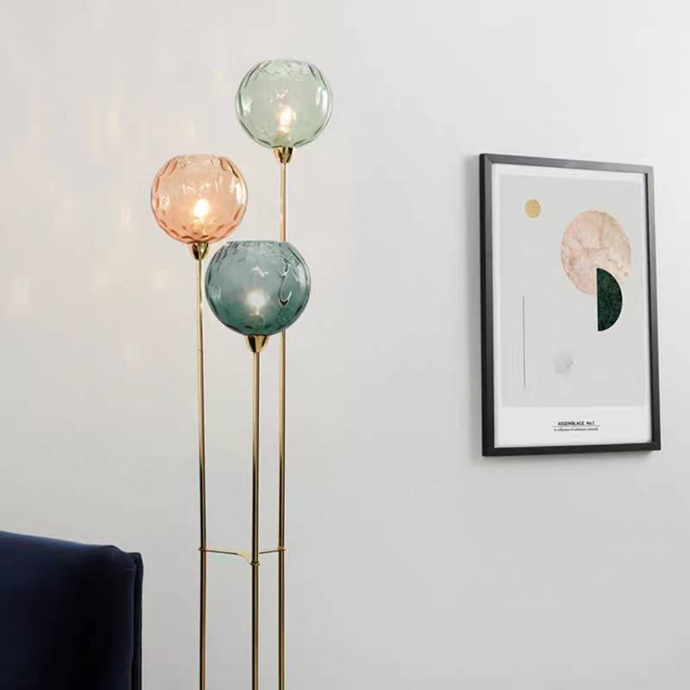 Valentina Lampadaire Boule Moderne, Métal/Verre Mat, Rouge-Gris/Orange-Bleu, Salon - image 2 | Maison Opale