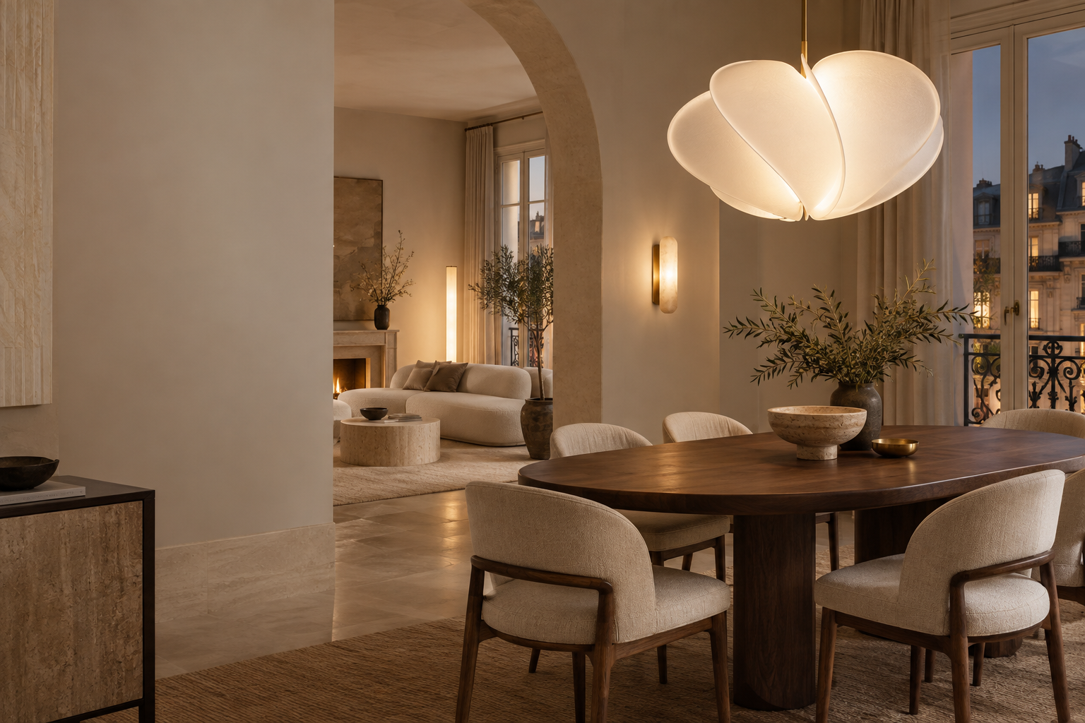 Luminaire sculptural Maison Opale dans un intérieur contemporain